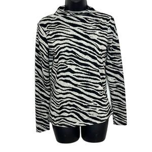 Beachlunchlounge Zebra Print Mock Neck Long Sleeve Top Black Gray Size XSMALL